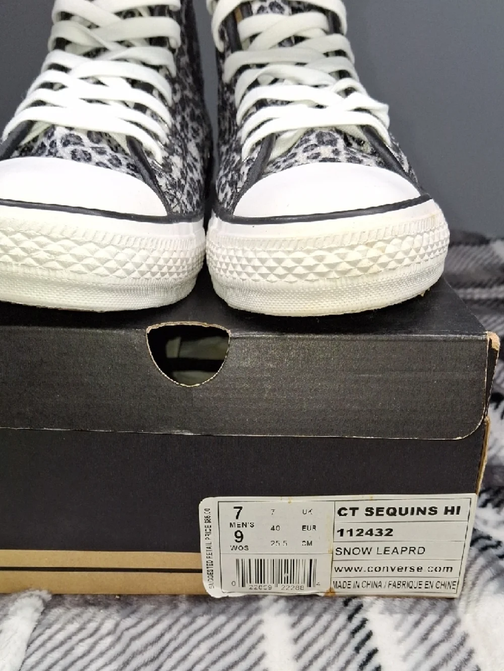 Vintage Converse High Top Squin Sneakers Snow Leopard Print,and Matching Tumbler - Picture 3 of 17